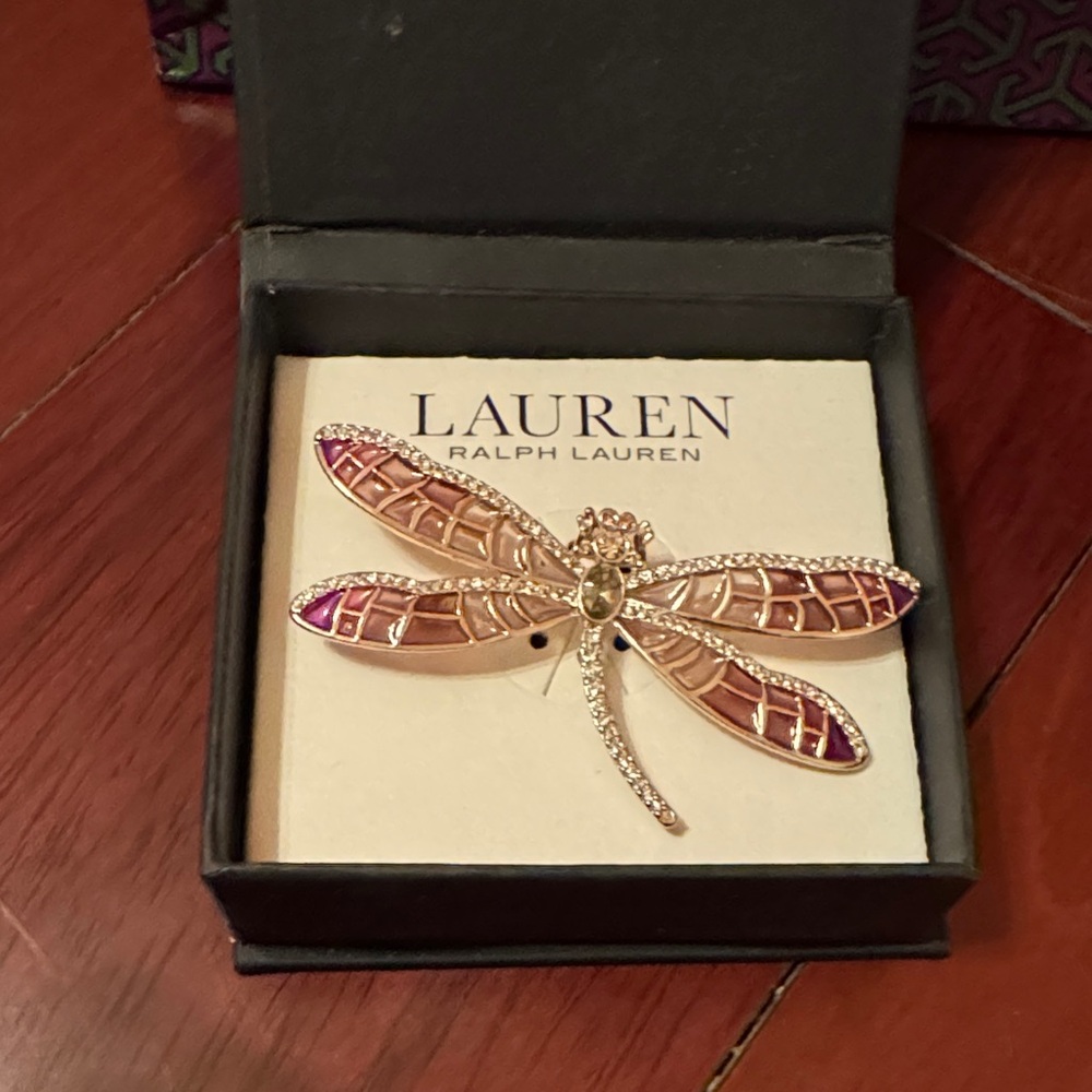 Lauren Ralph Lauren Gold and Pink Dragonfly Brooch